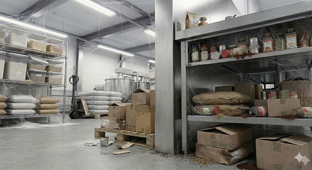 lebensmittel-lager_produktion_unordentlich | Profi-Produkte für die Schädlingsbekämpfung Grisamethrin Pyrethrum im Lebensmittel Betrieb